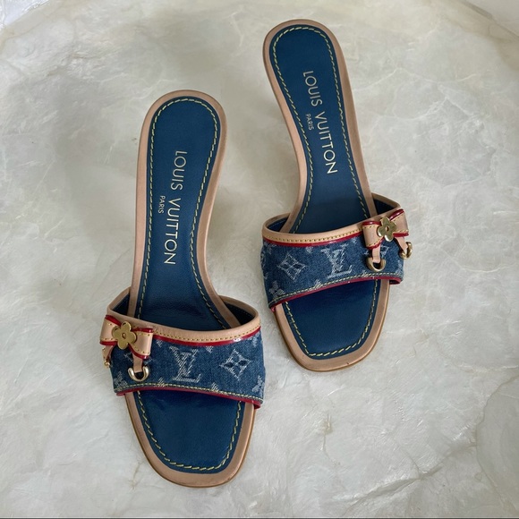 Louis Vuitton Shoes - LOUIS VUITTON Denim Monogram Open Mule Sandals